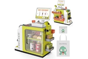 POFJOEQ Cash Register Playset for Kids - 48PCS Pretend Play Money, Calculator, Scanner, Credit Card and Play Food for Boys and Girls Ages 3+ (668-124)