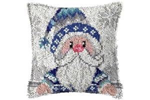 Ylkgogo Latch Hook Kits for Adults Kids DIY Throw Pillow Cover Printed Santa Canvas Needlework Crafts Home Sofa Decoration 17" X 17"
