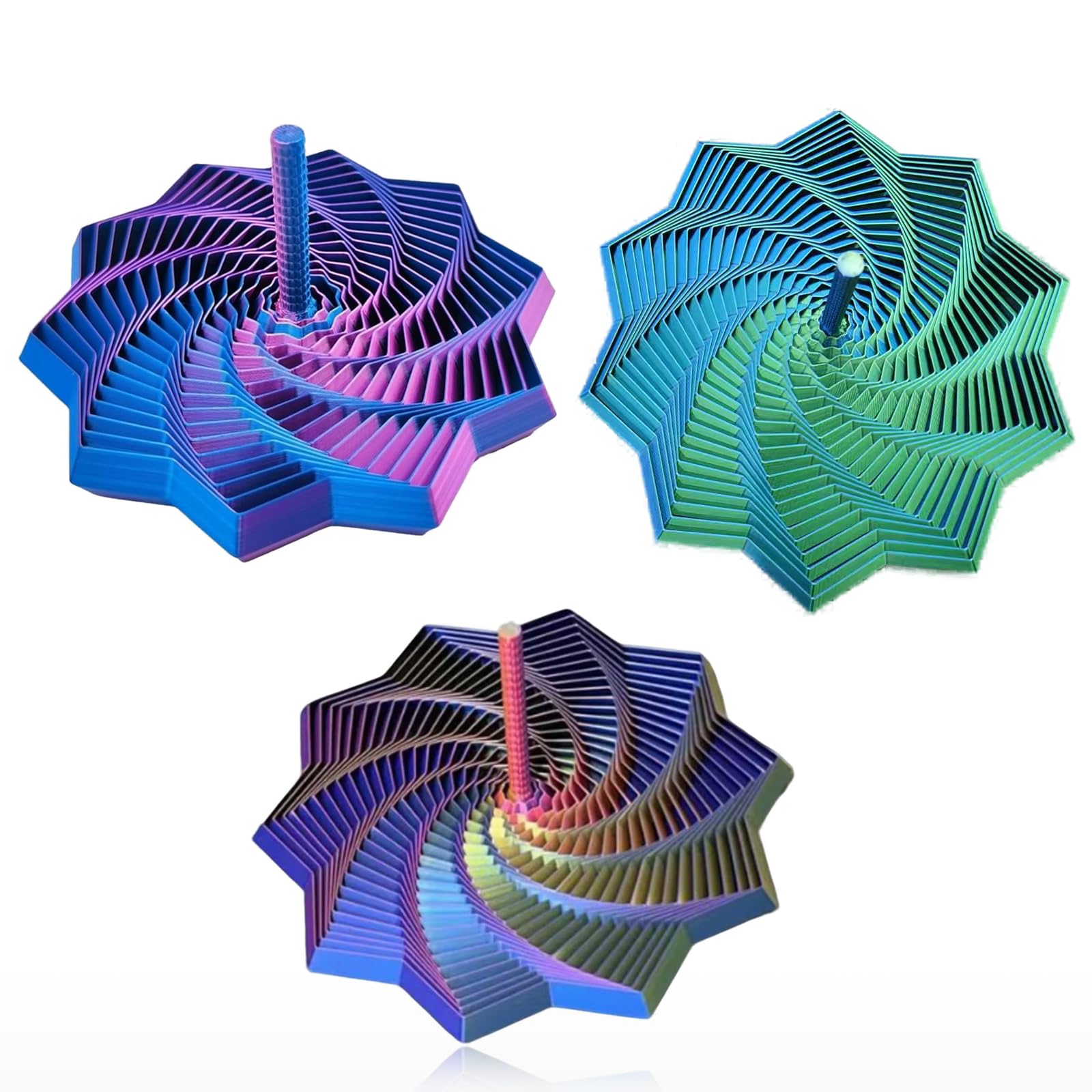 3Pcs 3D Printed Fidget Toy, Sensory Fidget Star, 3D Printed Expanding Sensory Fidget Toy with Handle, Fractal Design Stress Relief Focus Enhancement Tool for Office Desk and Classroom Use