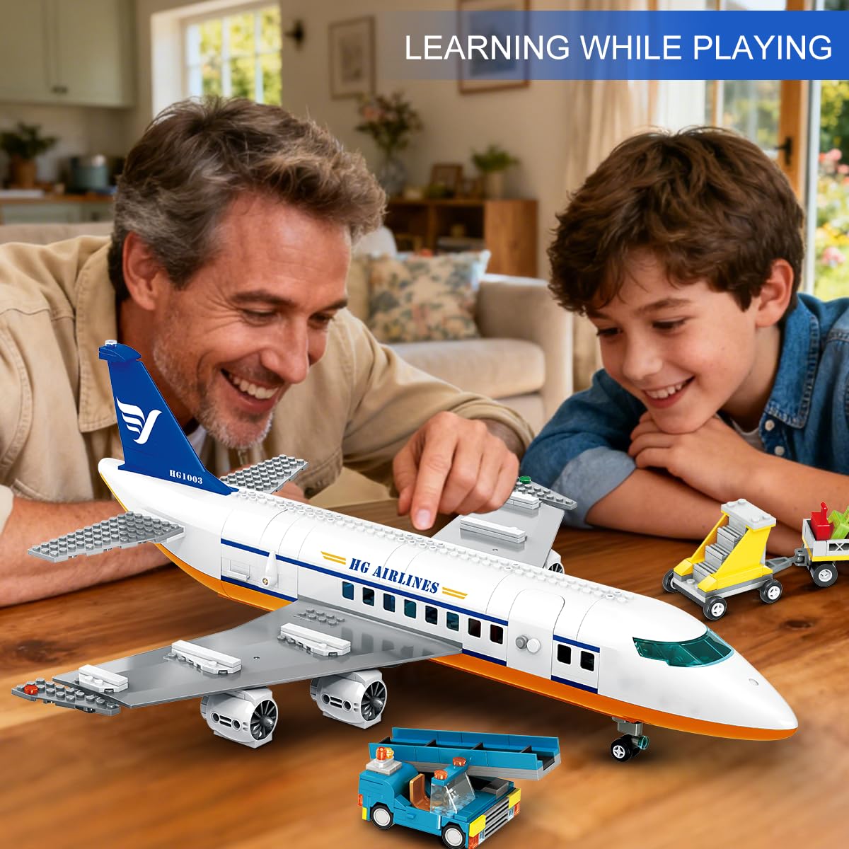 CUBIMANA 53.5CM Großes Passagierflugzeug Bausatz mit LED-Licht für Kinder 5