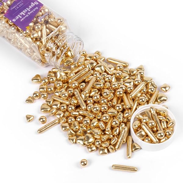 COBAKEY BRIGHT GOLD SPRINKLES FOR CAKE DECORATIONS 3.52 OUNCE GOLD PEARL SUGAR SPRINKLES FOR CUPCAKE TOPPERS WEDDING PARTY VALENTINES HALLOWEEN CHRISTMAS SUPPLIES