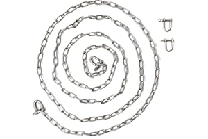 JENSWILL 5/64 inch (2mm) -6.5ft(Length) Stainless Steel 304 Chain,Metal Chain Utility Chain Heavy Duty Chain for Guardrail, Swing, Lifting, Trailer,Pet,Hanging Clothes with 2 Shackles