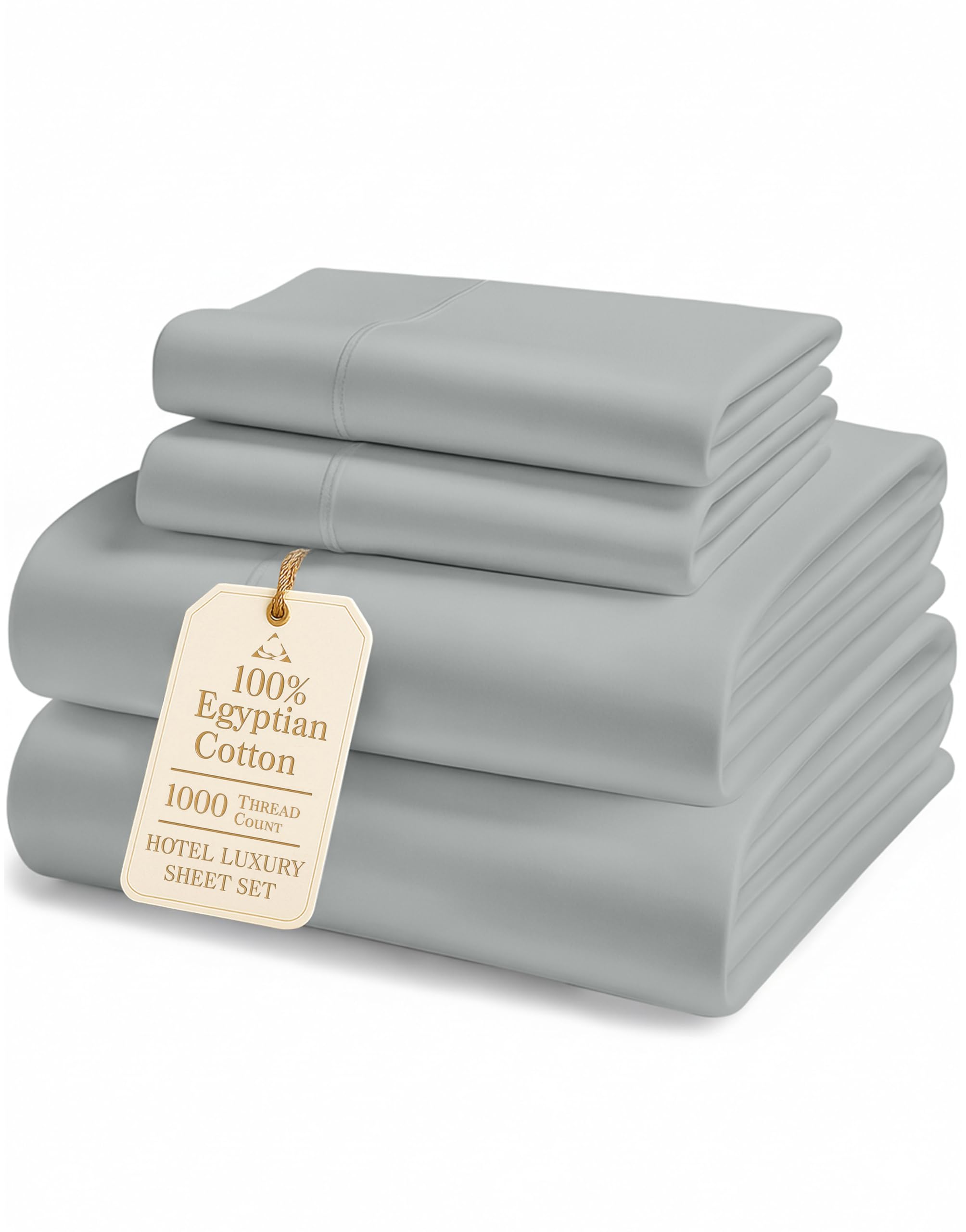 Photo 1 of 100% Egyptian Cotton Sheets King Size - 1000 Thread Count Naturally Cooling & Breathable Sateen King Size Sheets Set, Ultra-Soft & Durable Hotel Luxury Sheets with 15" Snug Fit Deep Pockets - Silver