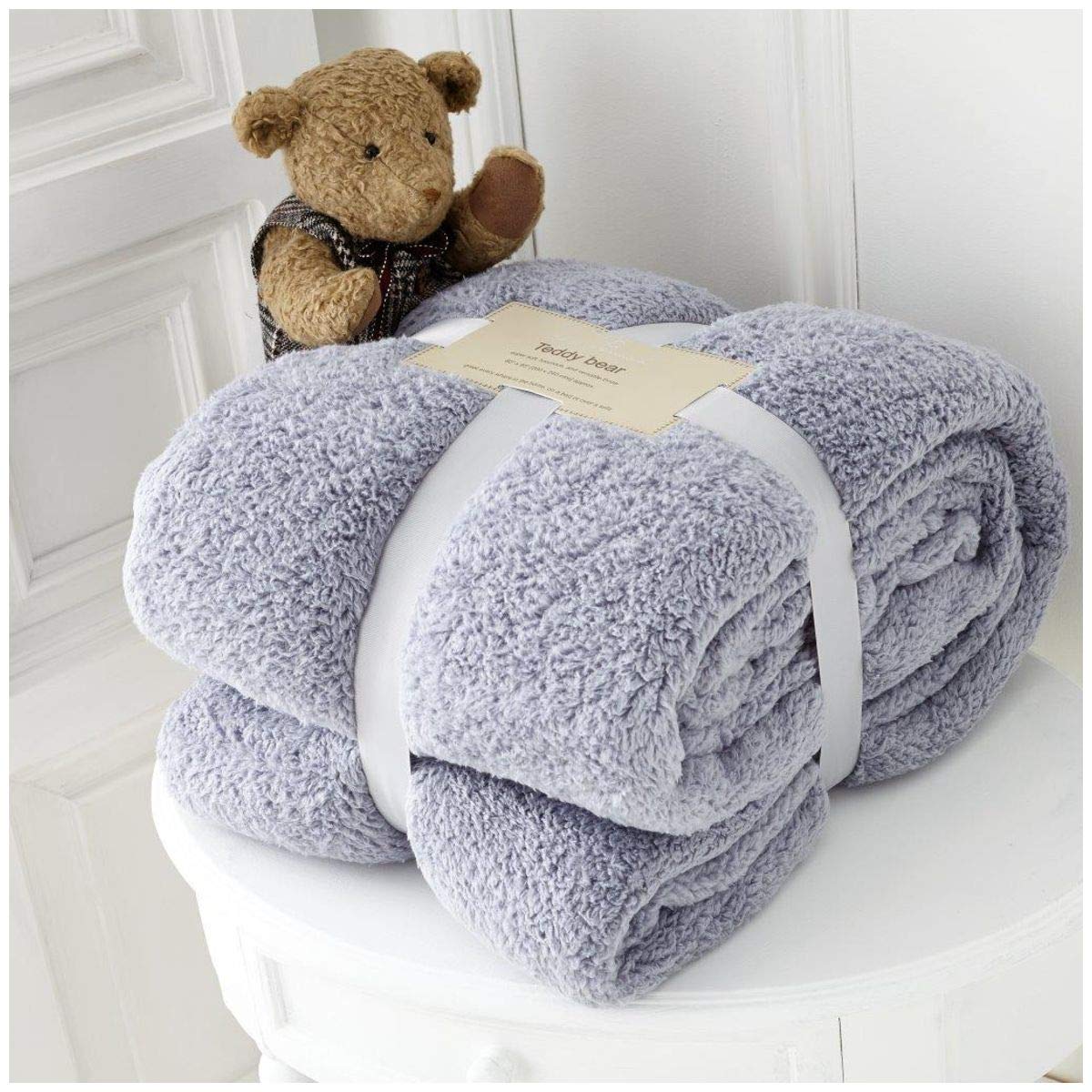 GC GAVENO CAVAILIA Luxury Quality Soft & Cosy Teddy Throw, 100% Polyester Light Weight Fluffy Sofa Settee Blanket, Ultra Plush Cuddly Snuggle Comfort, Silver, Single 130 x 180 cm, 130X180