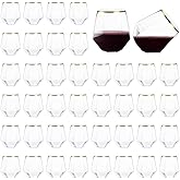Hyuetrsa 40 Pcs Plastic Stemless Wine Cups,12 oz Gold Rim Plastic Diamond Wine Glass Disposable Drinking Glasses Unbreakable Cocktail Whiskey Champagne Glasses for Housewarming Birthday Party Wedding