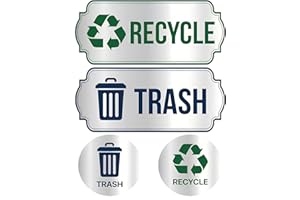 CLVJQ Recycle Stickers for Trash Bins 4Pcs, Waterproof Self-Adhesive Trash and Recycle Stickers for Home, Office, Hotel, Apartment, School, Recycling Signs for Indoor/Outdoor Garbage Can