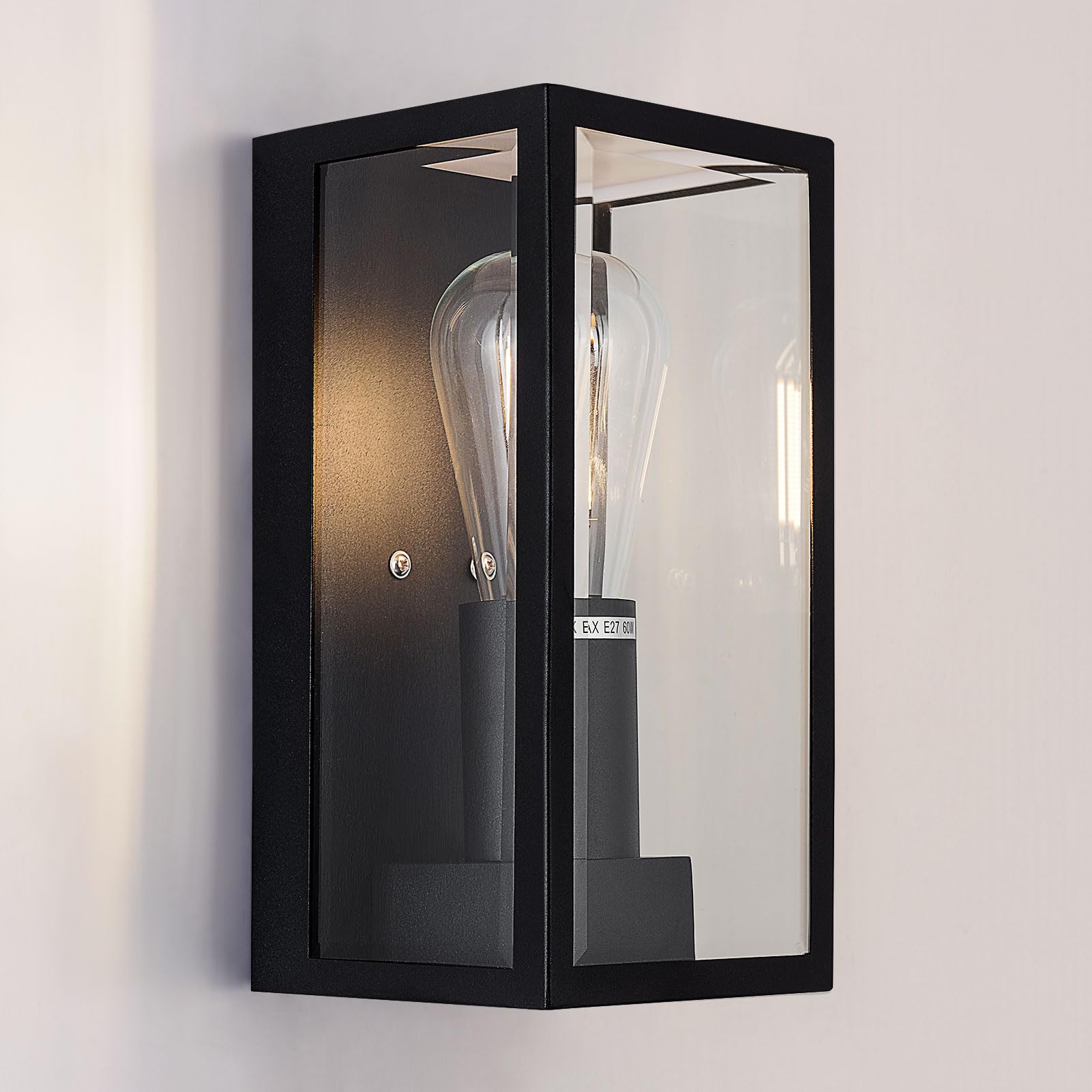HARPER LIVING Outdoor Wall Light Waterproof IP54, Matte Black Stainless Steel Boxed Lantern, E27 Bulb Cap, LED Compatible, Ideal for Walkway, Courtyard, Garden, Park, Class 1 (Earth) — image 1