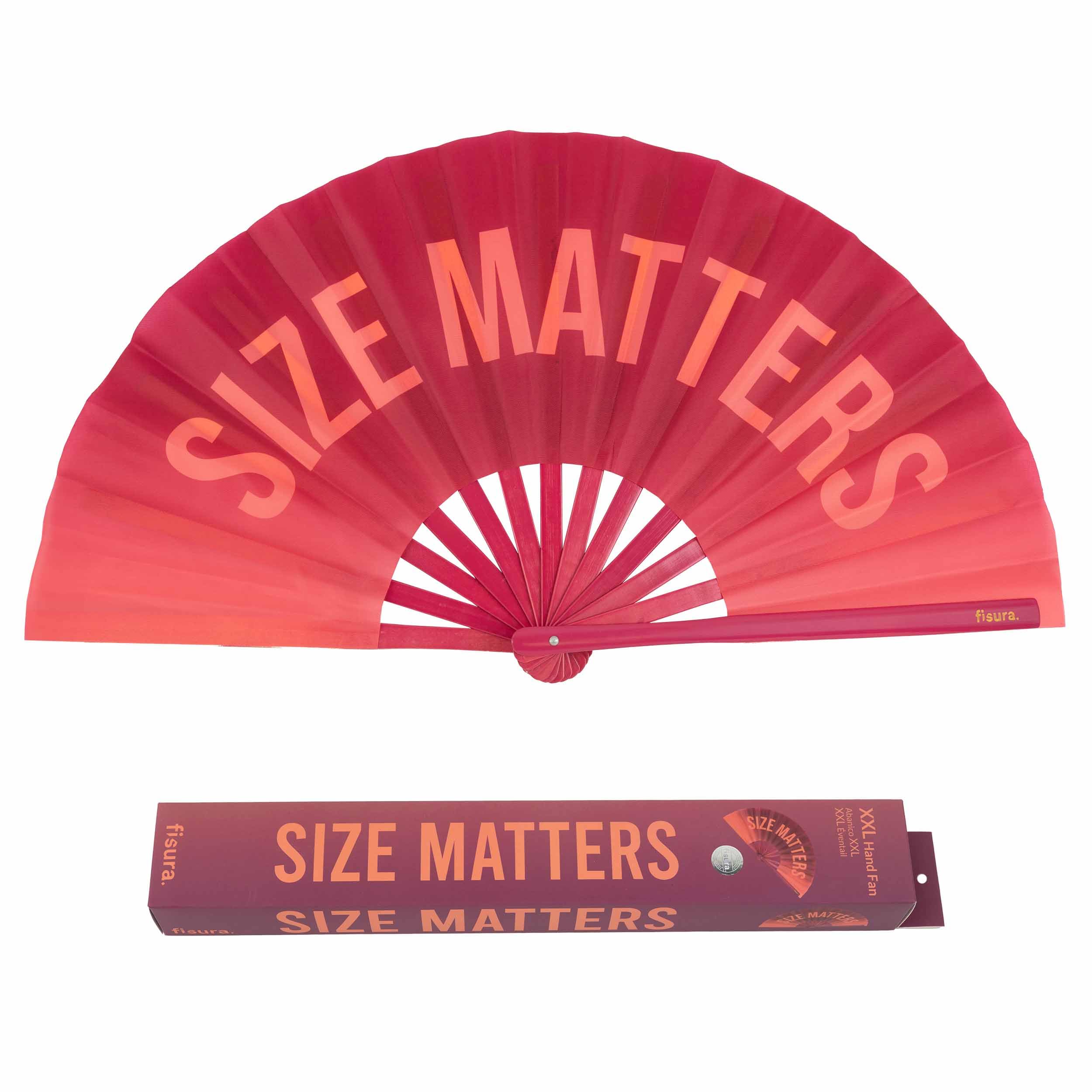 Fisura – Large Handheld Folding Fan “Size”. Original Fan with Large Message. Pink XXL Fan for Bold Statements. Foldable Bamboo Fan. Dimensions: 25.2 x 13 inches.
