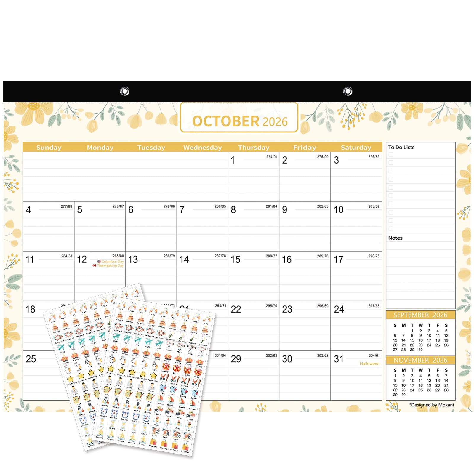 MOKANI Desk Calendar 2026-2027, Large Monthly Wall Calendar from Jan.2026 to Jun.2027 with Plastic Cover: 17"x12", 18 Months Academic Year Desk Pad with Planner Stickers