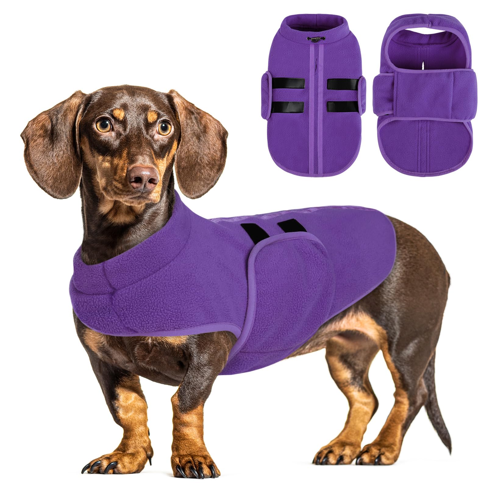 Photo 1 of Queenmore Large Dog Sweaters, Soft Fleece Vest Pullover Dog Jacket with Leash Hole, Warm Winter Dog Clothes Cold Weather Doggy Dachshund Sweater for Large Dogs Cats Boy or Girl (Lavender, L)
