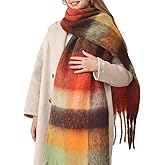 HOTIAN Women's Large Scarf Colorful Chunky Plaid Scarves Soft Winter Thick Tassel Warm Wrap Shawl