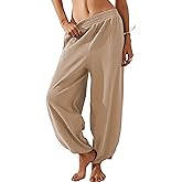 Faleave Women's Baggy Wide Leg Pants Elastic Waisted Casual Comfy Palazzo Harem Pants with Pockets