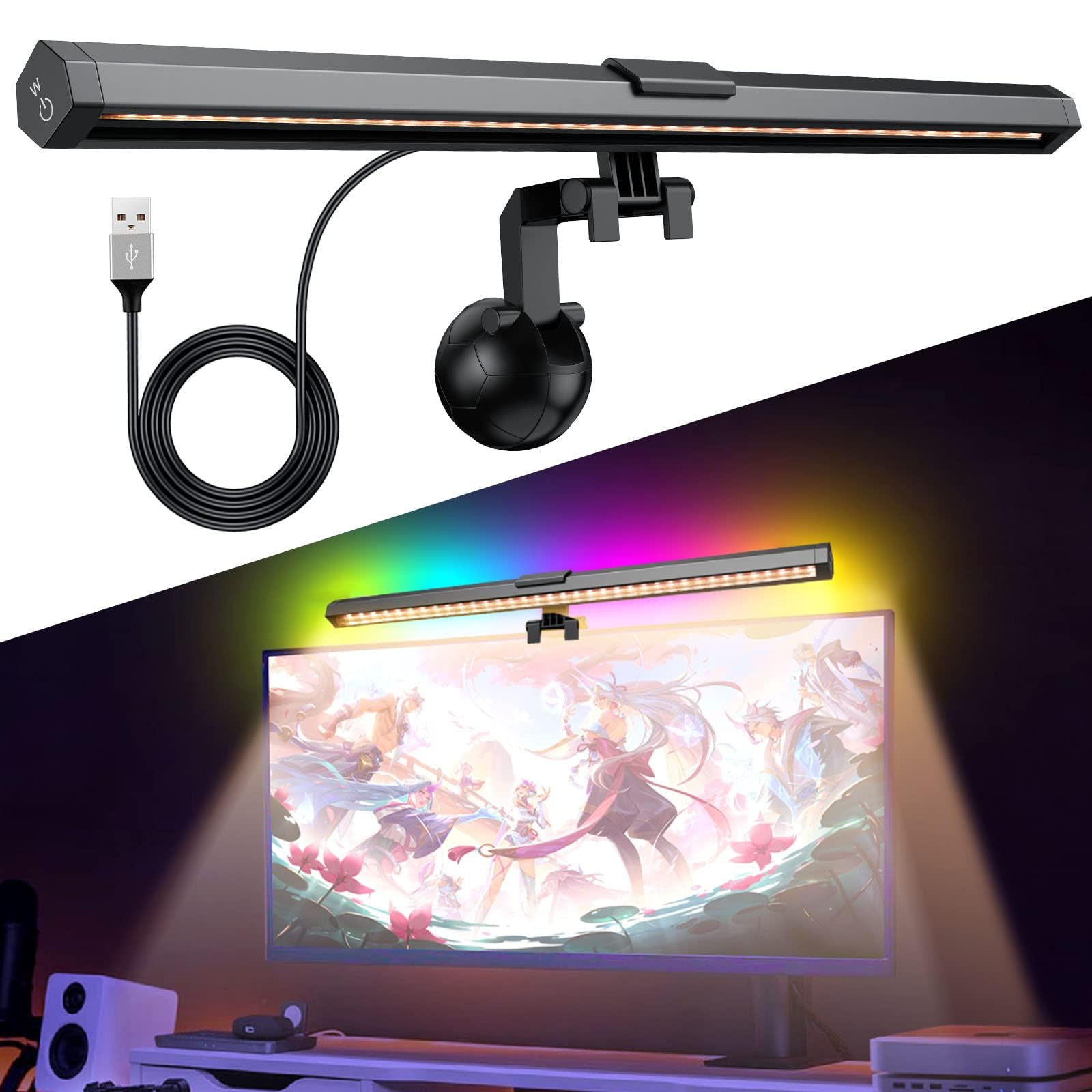 COLORLAM Glare-Free Computer Light with 3 Modes 15Colors RGB Backlight LED Monitor Light Bar Dimmable Screen Lamp USB Powered Computer Monitor Lamp for Home Office