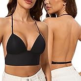 Low Back Bras for Women-Seamless Wireless Triangle Bralette Invisiable Backless Bras Low Cut Open Back Multiway Halter Bra