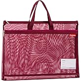 Pendancy Mesh Zipper Pouch A4 Size, Large Double Pocket Lightweight Nylon Transparent File Bag with Handle, 11x13.8 in Foldable Document Storage for Puzzle Project/Cross Stitch/Travel/Office (Red)