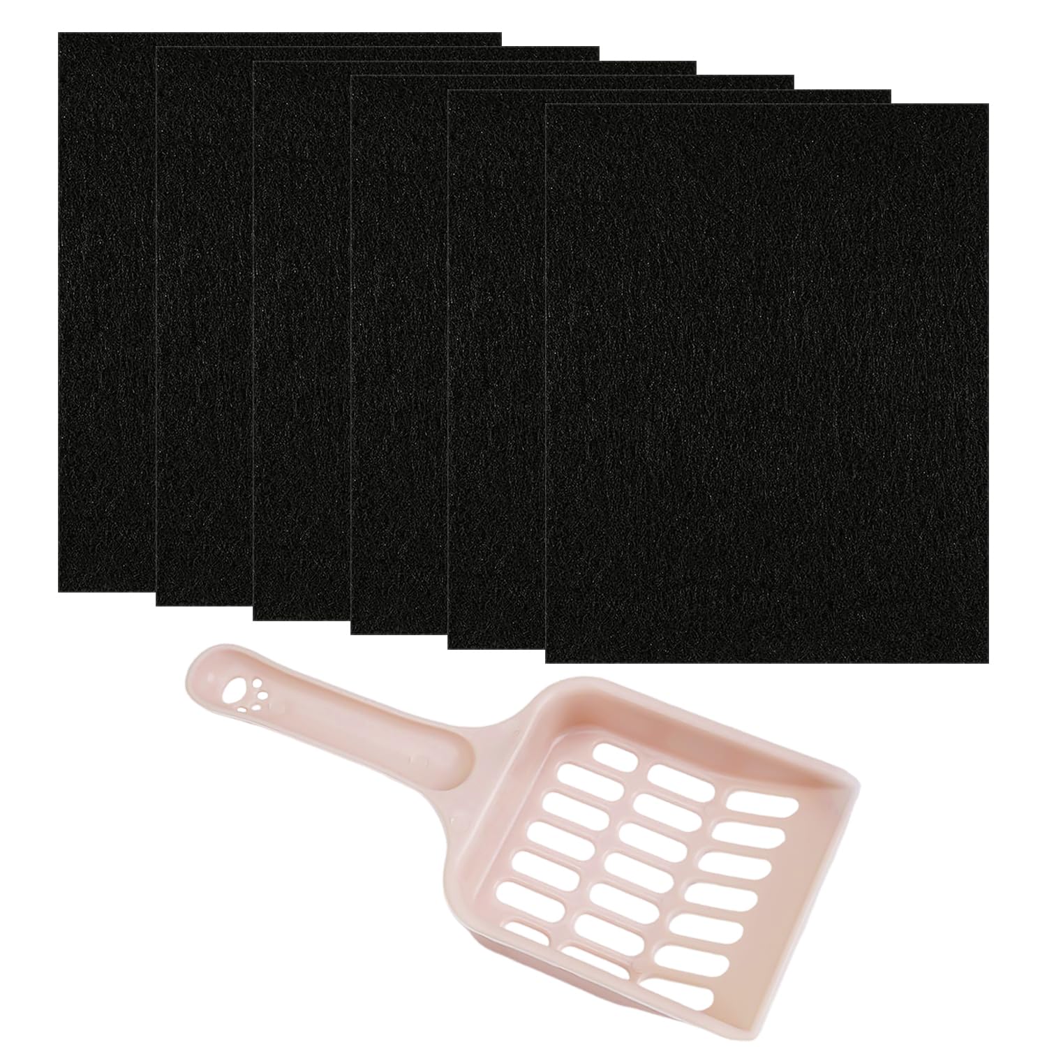 6 Pieces Of Cat Litter Tray Charcoal Filter, 1 Cat Litter Shovel, Activated Carbon Filter, Activated Carbon Air Filter, Activated Carbon Odor Filter