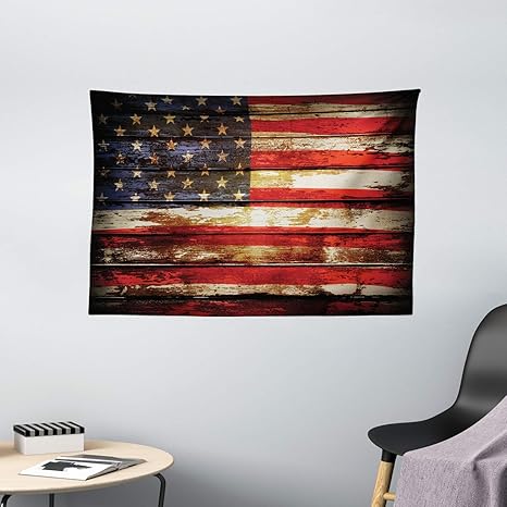 Amazon Com Ambesonne American Flag Tapestry Us Over Old Rusty Tones Weathered Vintage Social Plank Artwork Wide Wall Hanging For Bedroom Living Room Dorm 60 X 40 Red Blue Home Kitchen