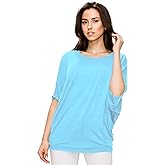 Lock and Love Women's Solid Scoop Neck Short Sleeve Loose Blouse Batwing Dolman Top Oversize