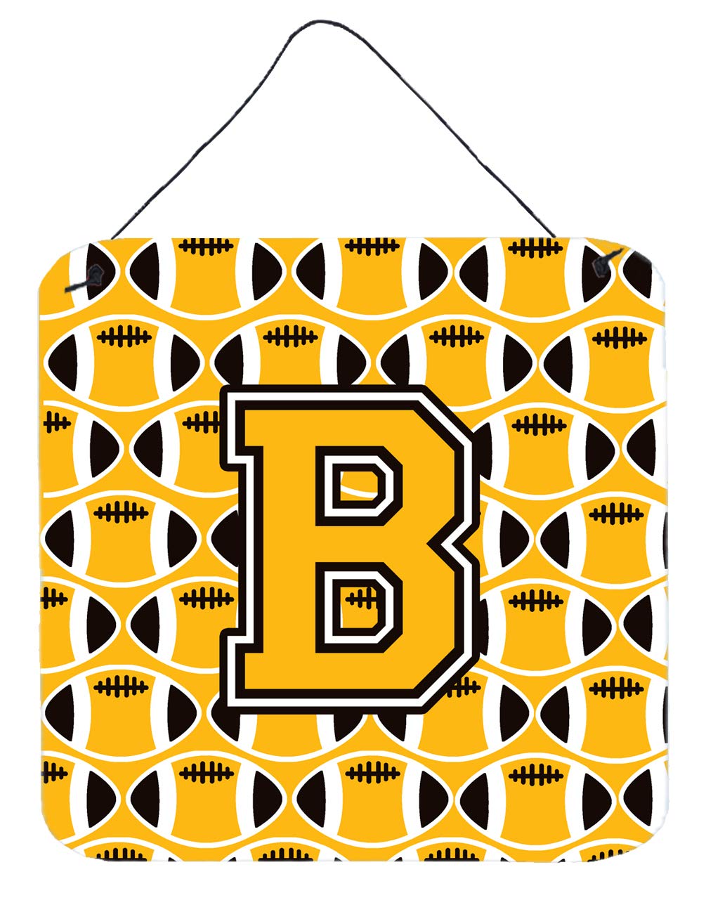 Caroline's Treasures Letter B Football Black, Old Gold and White Wall or Door Hanging Prints CJ1080-BDS66, 6x6