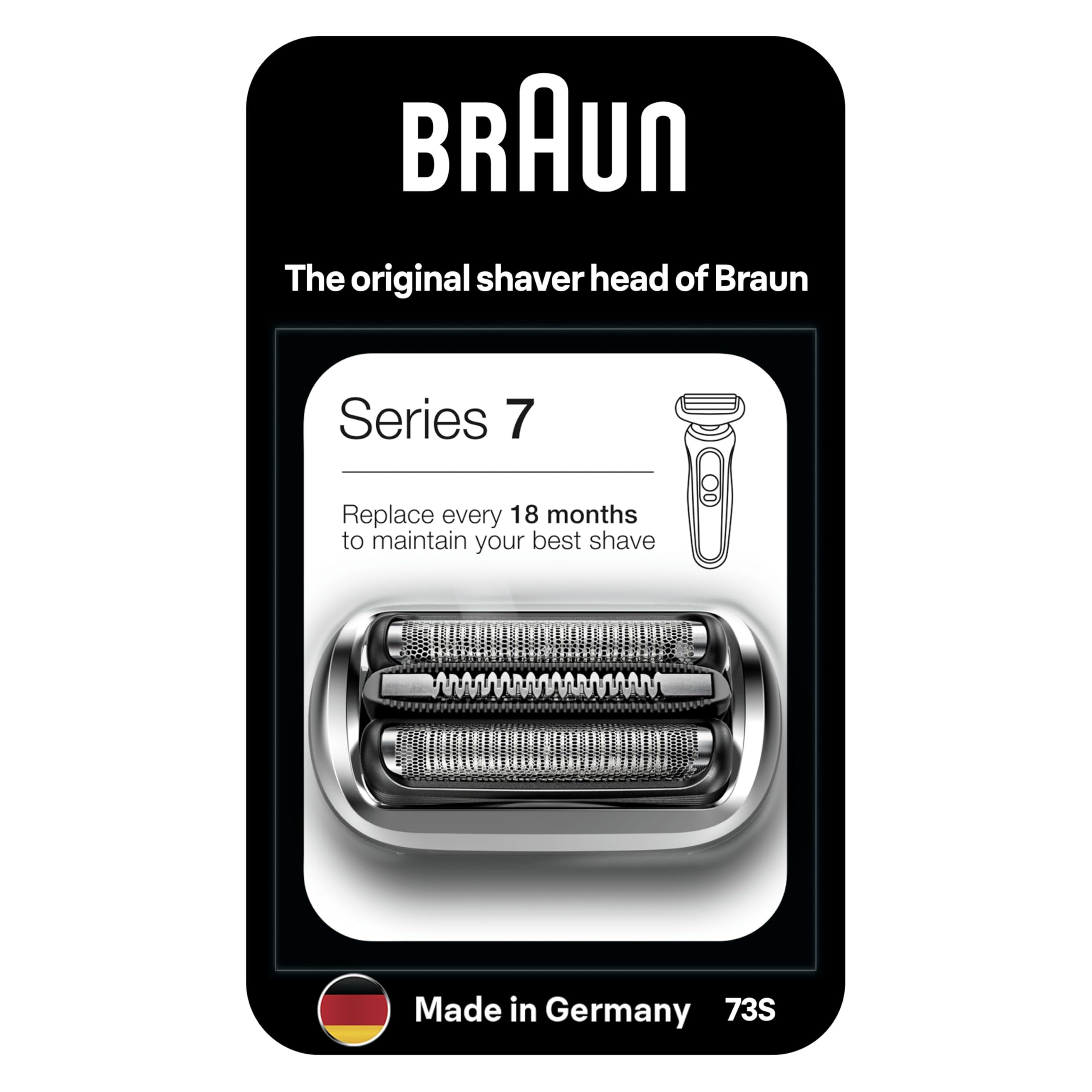 Braun Series 7 Electric Shaver ORIGINAL Replacement Head, Easily Attach Your New Shaver Head, Compatible With New Generation Series 7 Shavers, 73S, Silver