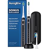 AURAGLOW Electric Toothbrush for Adults, Strong Sonic Toothbrush, 40,000 VPM, Rechargeable, 5 Modes, Removes 10x More Plaque, IPX7, 30-Day Battery, 2 Brush Heads &amp; Travel Case