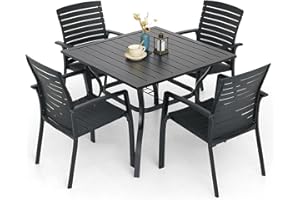 Virvla 5 Pieces Patio Dining Set Outdoor Furniture with 4 Stackable Aluminum Chairs and Square Table for Yard, Garden, Porch and Poolside - Black