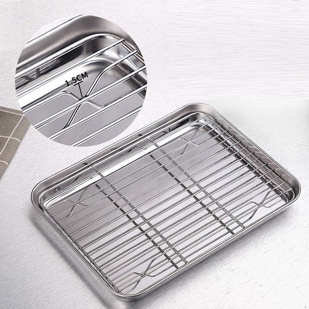 Baking Sheet With Cooling Rack Set - (16” x 12” Pan / 15.2” x 11.2” Rack), Non Toxic & Healthy, Rust Free & Dishwasher Safe - 4 Pieces (2 Pans + 2 Racks): Kitchen & Dining