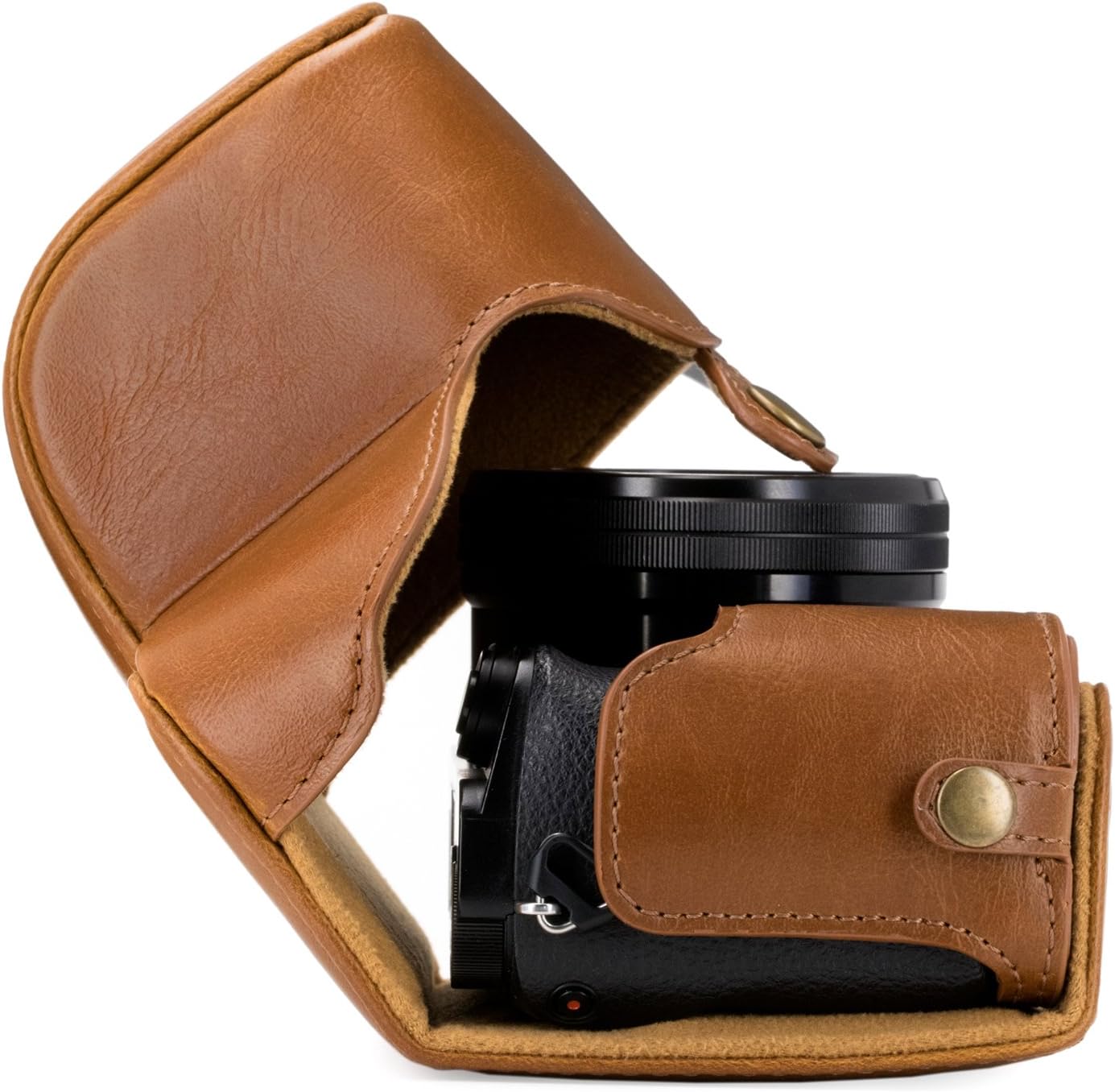 MegaGear MG408 Sony Alpha A6300, A6000 (16-50 mm) Ever Ready Leather Camera Case and Strap - Light Brown, 6.6 cm x 4.57 cm x 11.94 cm - Image 4
