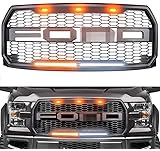 Raptor Style Grille for 2015-2017 Ford F150, Replacement Raptor Grill Light Kit Front Bumper Grille w/F&R, Dark Gray