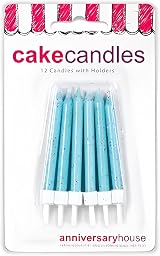 Anniversary House Pale Blue Glitter Candles 12 with Holders 7.5cm view 3