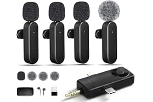 Gicorino Wireless Lavalier Microphones Compatible for iPhone, Android Phone, Camera, Computer, Professional Wireless Mini Microphone for Video Recording, Vlog, YouTube, TikTok (4 Mics)