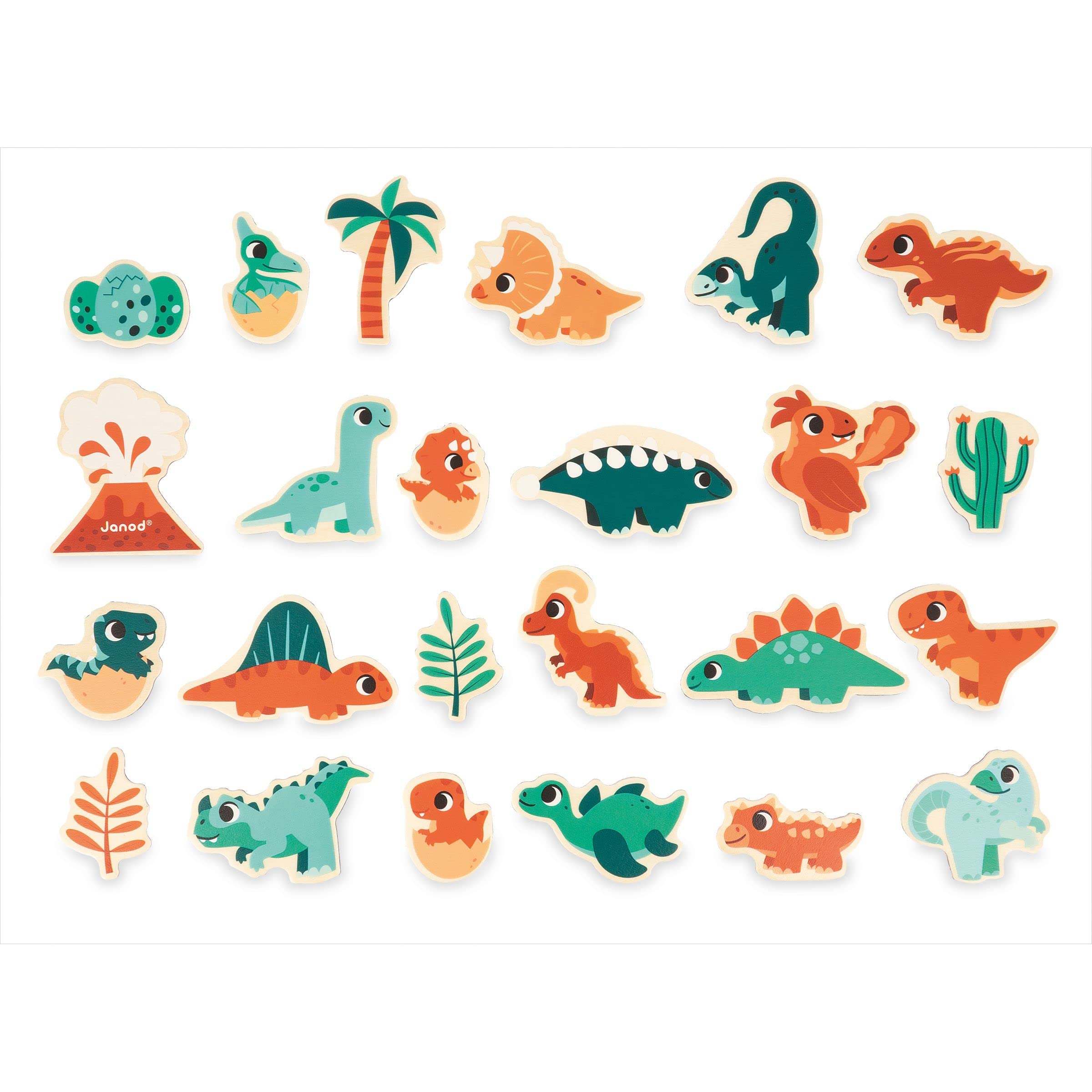Janod - 24 Dinosaur Magnets - FSC Wooden Toy - Magnetic Educational Game - Magnetic Board Accessories - Dinosaur-Themed Game - 24 Months +, J05839