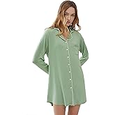 Amorbella Bamboo Viscose Sleep Shirt Women Long Sleeve Button Down Nightgowns Cooling Pajamas Nightshirt S-XXL