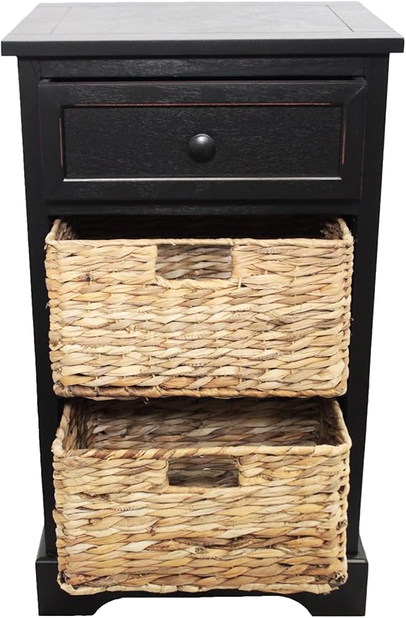 Amazon Com Urban Designs Imported Malibu 3 Drawer Night Stand With Wicker Baskets Espresso