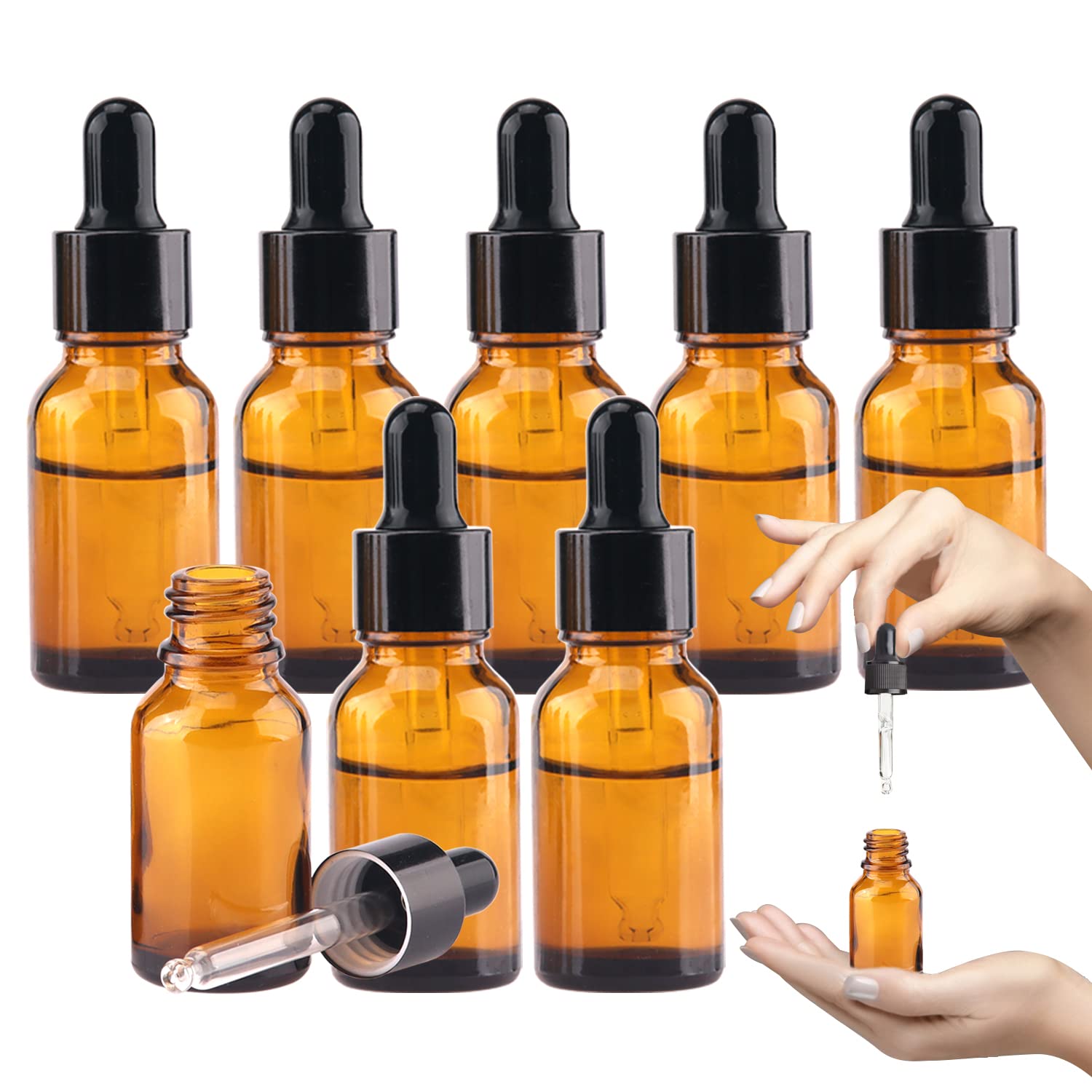 View 1 of **ONLY 6 PIECES** MRXBN 1/2 oz Glass Dropper Bottle, 15ml Amber Tincture Bottle with Dropper, Label, Leak-Proof Travel Dropper Bottles for Essential Oils, Fragrances and Concentrated Tincture Extracts (8 Pcs)
