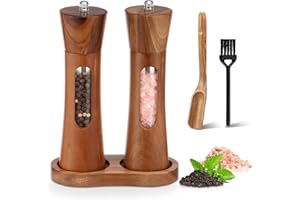 2 Pack Wooden Salt and Pepper Grinder Set,8 Inch Refillable Salt and Pepper Mills with Adjustable Coarseness & Ceramic Core,M