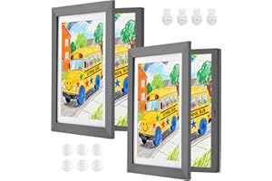 ABCHIOPQ 2 Pack Gray Kids Art Frame, 8.5x11 Front Opening Wood Kid Artwork Frames Changeable, Wall-mounted or Standing Children Art Frame with Mat, Holds 150 Pcs, Drawing Display Storage Frames