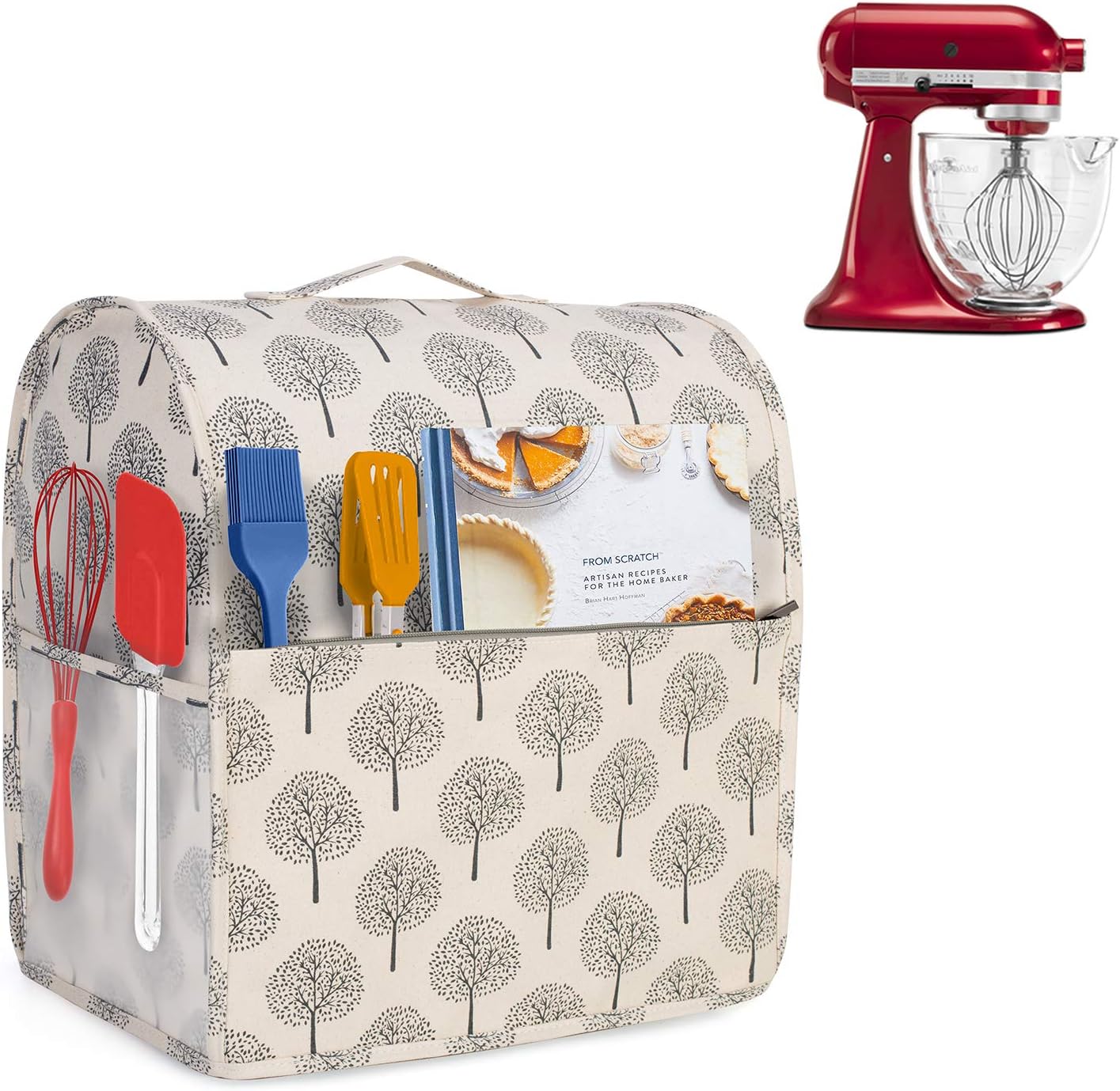 Yarwo Stand Mixer Cover, Protective Dust Cover with Top Handle and Pockets for All 4.3 Litre and 4.8 Litre Stand Mixer, (Small, Tree)