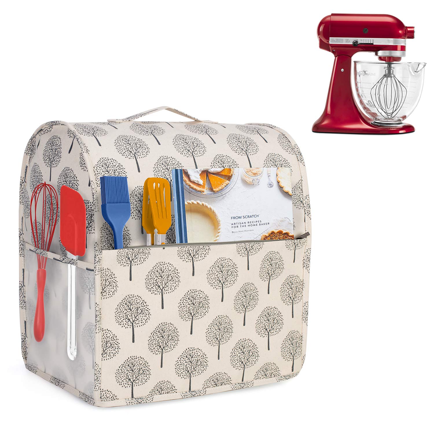 Yarwo Stand Mixer Cover, Protective Dust Cover with Top Handle and Pockets for All 4.3 Litre and 4.8 Litre Stand Mixer, (Small, Tree)