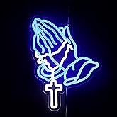 Praying Hands Neon Sign Cross LED Light Suitable for Bedroom, Living Room, Auditorium, Party Decoration Christian Neon Sign Gift for Believers14.4 * 13.2 Inch