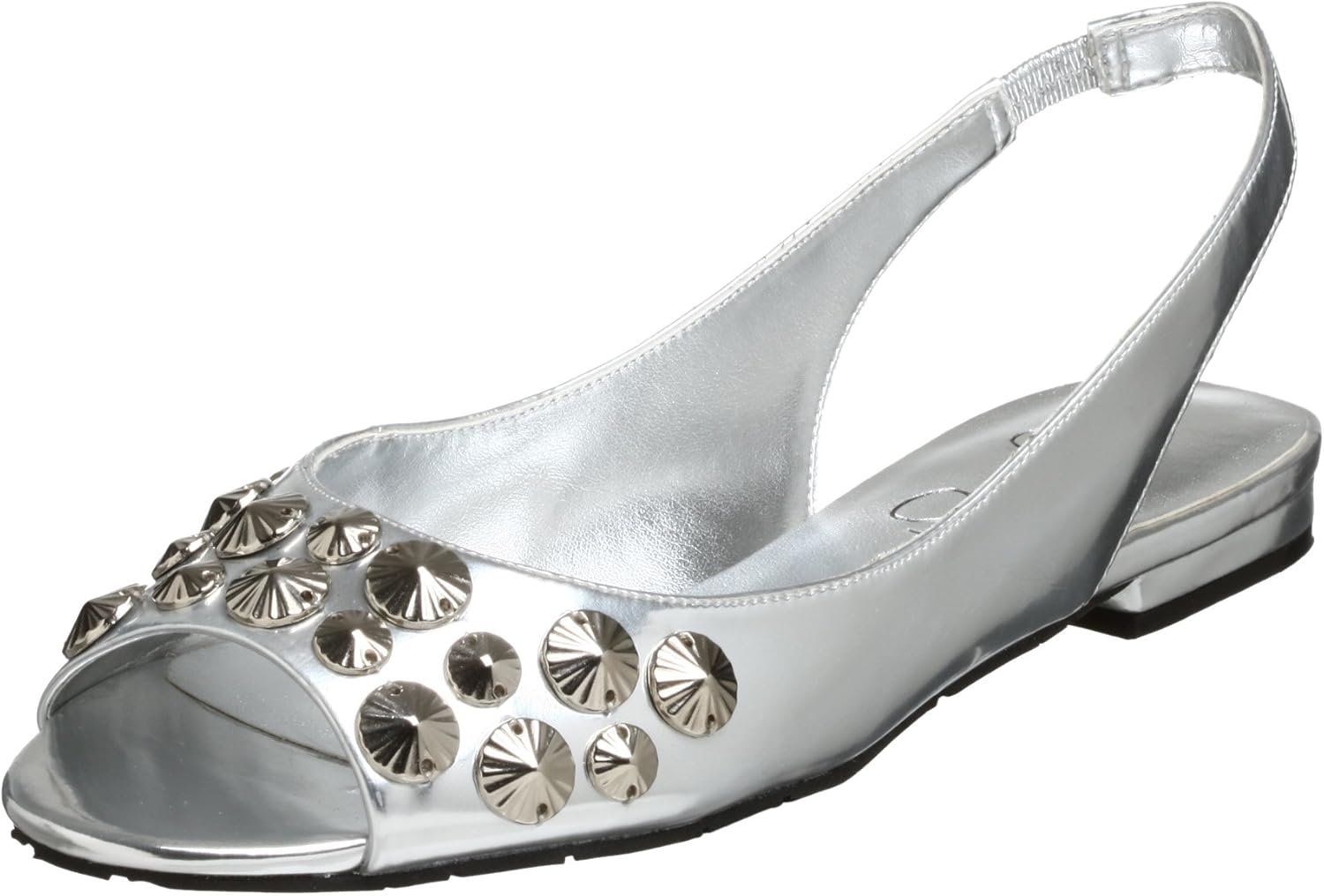 silver peep toe flats