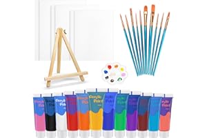 MICOSIM 30PCS Acrylic Paint Set,Art Painting Supplies Kit with 12 Paints, 6 Canvas Panels, 10 Brushes, Big Easel