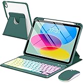 EAMPANG Case with Keyboard Mouse for iPad A16 11th 10th Generation 11/10.9 inch,Rainbow Backlit Detachable Keypad Rotatable Magnetic Cover with Pencil Holder for iPad 11 2025 10 Gen 2022 Dark Green