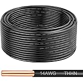 THHN Wire 14 Gauge 50 FT, 14 AWG Solid OFC Copper Electrical Building Wire with Nylon Jacket PVC Insulation, Rated 600V for Residential, Industrial, CNC, Ground (14 Gauge, Black)