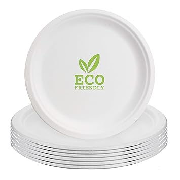 100 Einwegteller aus Zuckerrohr, 26cm - Starke & Robuste Pappteller - Umweltfreundlich, Kompostierbare Partyteller- Recycelba