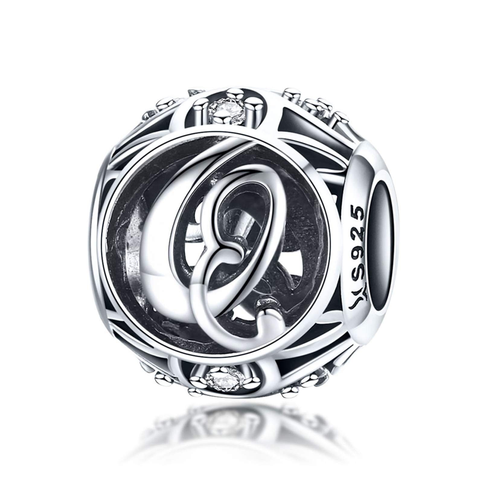 LaMenars Letter Dangle Bead Charms Initial Alphabet A-Z 925 Sterling Silver Zirconia fits European Charm Bracelets & Necklaces