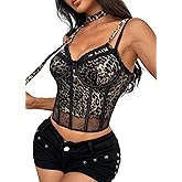 Monanoat Women's Sexy Sheer Mesh Leopard Crop Cami Top Y2k Sleeveless Bustier Corset Tops