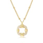 Fettero Dainty Gold Necklace for Women, 14K Gold Plated Pendant Necklace Cubic Zirconia Charm Necklaces for Women Jewelry Gift