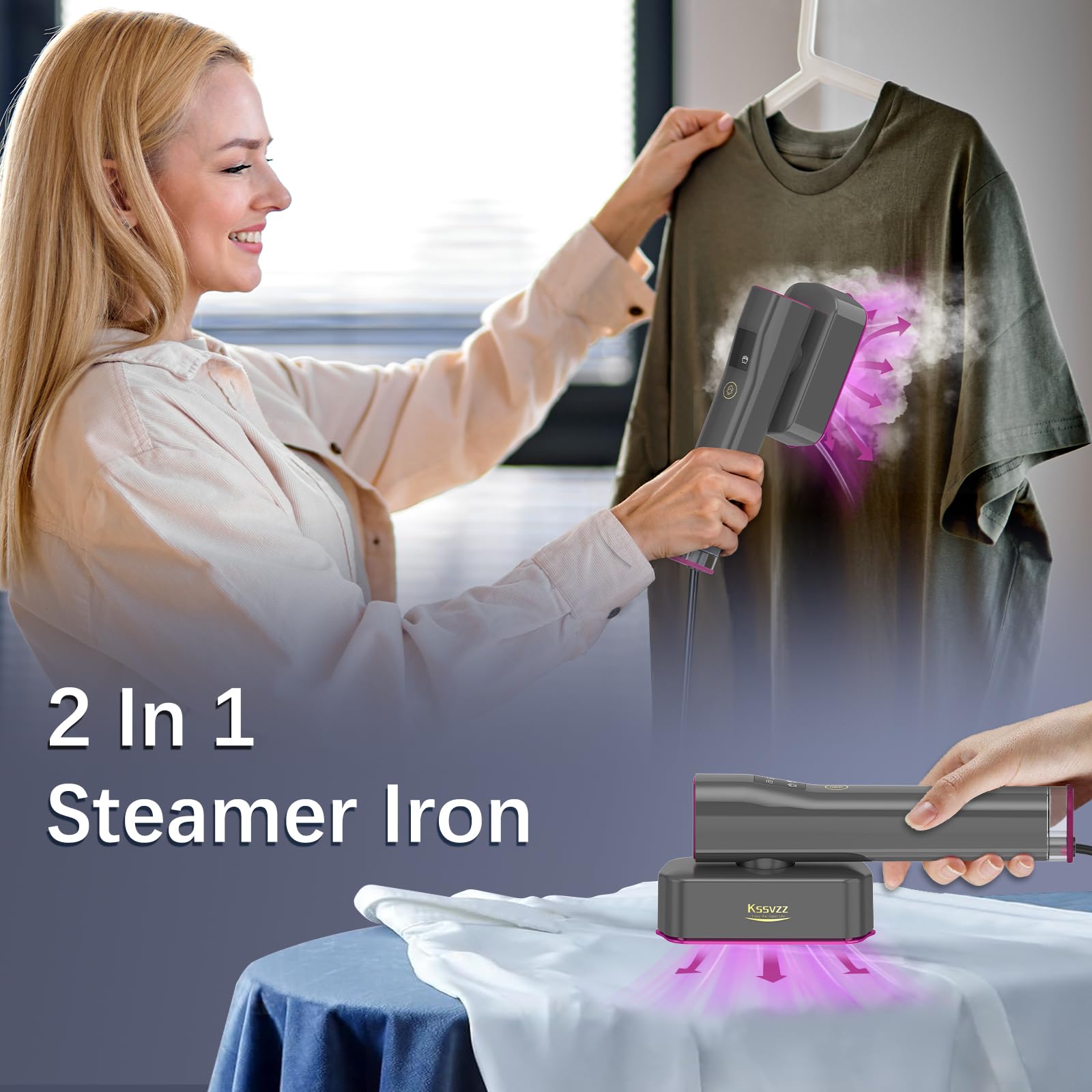 Portable Travel Steamer Iron for Clothes with LCD Touch Screen - 4 Mode Handheld Mini Clothing Steam Iron, Small Garment Steamer Ironing Machine, Hand Held Fabric Steamer for Home, Travel (120V ONLY)