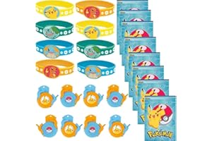 Pokemon Birthday Party Supplies For 8 - Disc Launchers Stretchy Bracelets and Loot Bags | Pokemon Party Supplies